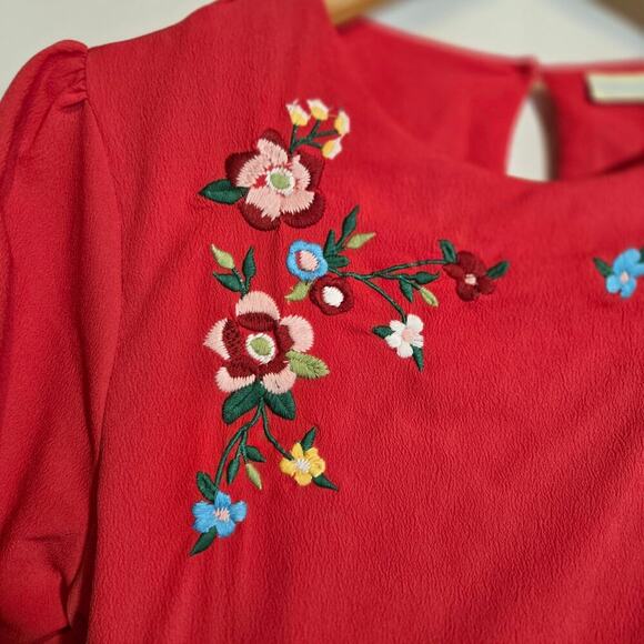 Vintage Jojo Mamen Bebe Red Layered Embroidered Midi Dress Bohemian Easter 8 - Picture 3 of 11